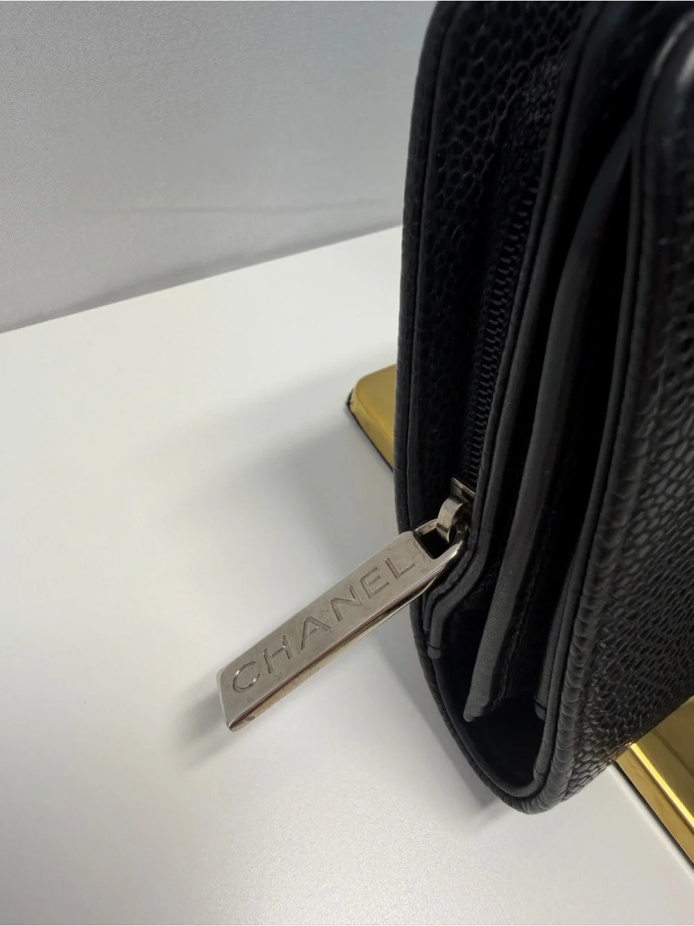 CHANEL Black Caviar Leather Card Holder Wallet with CC Emblem